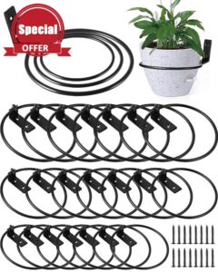 Geetery 24 Pcs 4/5/6 Inch Flower Pot Holder Wall Planter Ring Hanger Wall Mounted Black Metal Hanging Support Brackets Plant Pot Holder for Outside Indoor Outdoor Garden Home Fence Decorations