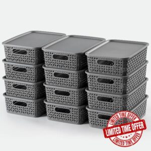 NETANY [ 12 Pack ] Plastic Storage Baskets With Lids