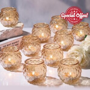 DARJEN Gold Votive Candle Holders Set of 24- Round Glass Candle Holders Bulk for Table Centerpiece