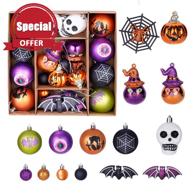 28Pcs Halloween Ornament Ball Set Box Halloween Decoration with Spider