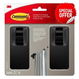 Command Curtain Rod Hooks [Removable]: 2 Hooks (Matte Black) / 2-hooks