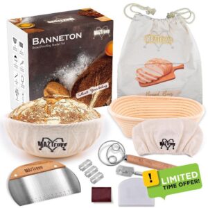 Banneton Bread Proofing Basket Set of 2 - Proofing Baskets 10" Oval and 9" Round Rattan Sourdough Bread Baking Supplies with Bread Lame