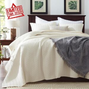 SunStyle Home Beige Quilt Set Full Queen 3 Pieces - Soft Summer Quilt Lightweight Microfiber Bedspread Coverlet Set for All Season(1 Quilt