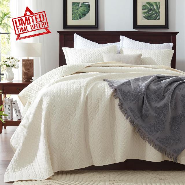 SunStyle Home Beige Quilt Set Full Queen 3 Pieces - Soft Summer Quilt Lightweight Microfiber Bedspread Coverlet Set for All Season(1 Quilt