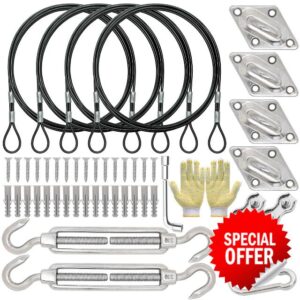 Upgrade 48 PCS T316 6 Inch Hardware Kit for Square & Rectangle Sun Shade Sail Canopy Awning Installation Installation Complete Set 48 Ft (12'x4) Extension Cable Wire Rope 316 Stainless Steel Anti Rust