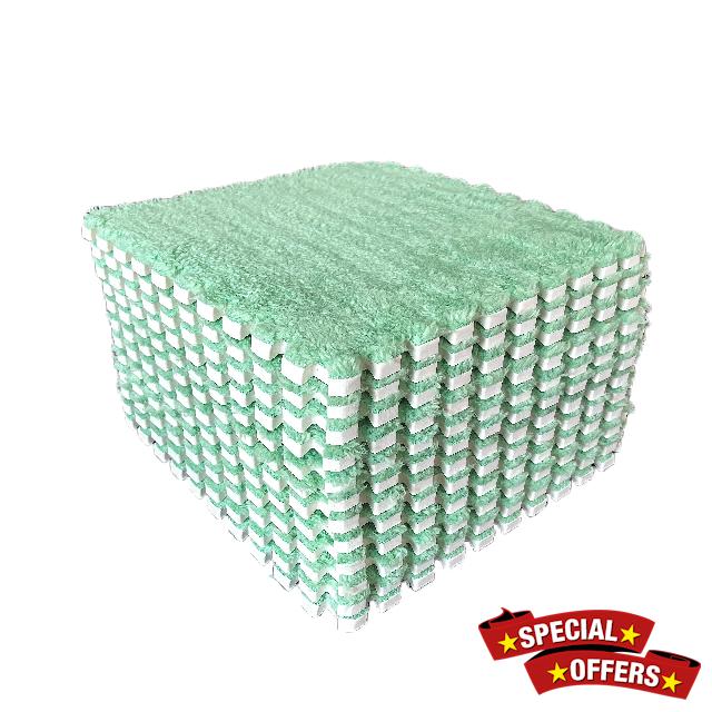 easycustomerlee 12pcs Interlocking Carpet Shaggy Soft EVA Foam Mats Fluffy Rugs Protective Floor Tiles Exercise Play Mats for Children Kids Room Home Parlor Bedroom(mintgreen)
