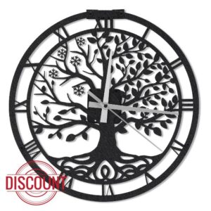 Qmetalart Tree of Life Wall Clock 12 Inch Metal Silent Non-Ticking Clock Battery Operated Roman Numeral Indoor Four-Season Theme Wall Decor for Home Kitchen Living Room Bedroom Gift for New Home