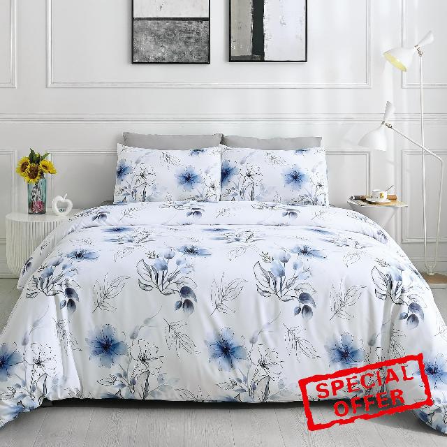 DESIHOM Blue Floral Duvet Cover Set Queen-1
