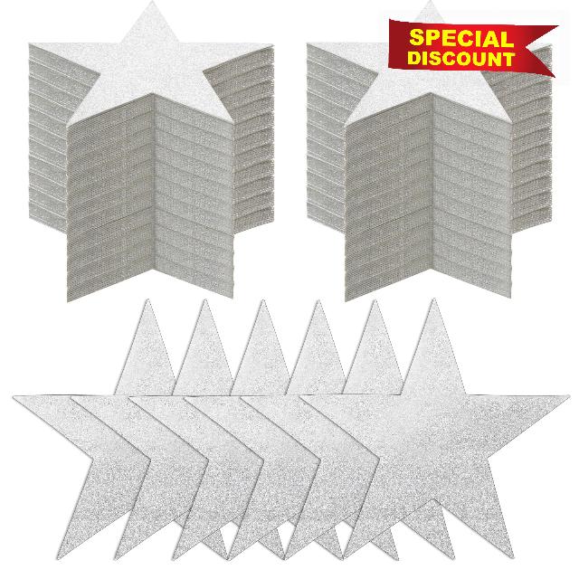 320 Pcs Silver Glitter Star Cutouts Paper Glitter Stars Decorations Glitter Five Star Cutouts Silver Star Cutouts for Bulletin Board Classroom Wedding Wall Party Decorations Supply