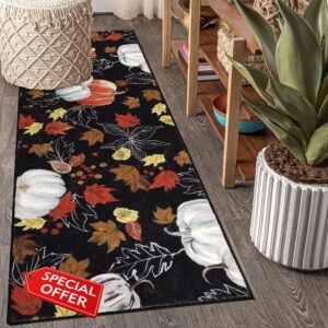 Falflor Fall Hallway Runner Rug Non Slip Entryway Mat Seasonal Floor Carpet for Bedroom Harvest Shag Floor Carpet for Laundry Room Washable Long Area Rug for Living Room Kitchen Bathroom