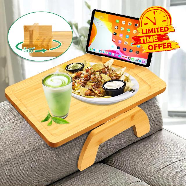 Alitake Bamboo Sofa Tray Table Clip on Side Table for Wide Couches Arm