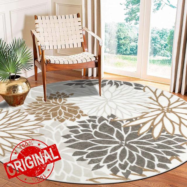 HEBE Bohemian Round Area Rug 4ft Floral Medallion Round Rug Washable Bedroom Rug Soft Circle Carpet Non Slip Floor Mat for Entryway Living Room Sofa Kids Room Nursery