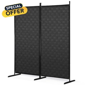 2 Panel Room Divider for Room Separation Small Black Room dividers and Folding Privacy Screens Indoor Wall partition Rooms devider fresstanding Portable Separator Space Screen partitions
