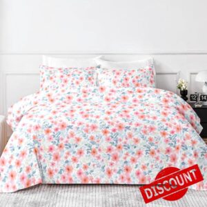 HCORA Full Size Sheet Sets - Floral Print - Luxury 90GSM Brushed Microfiber Bed Sheets - Breathable Cooling Full Sheet Set - 16" Deep Pocket