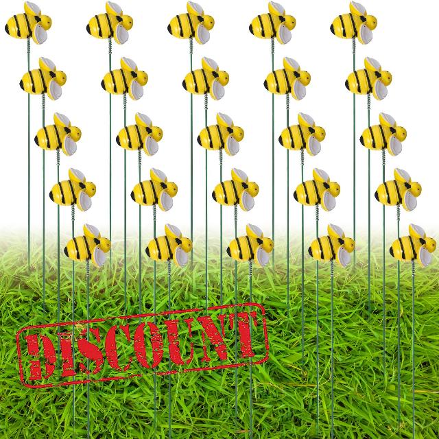 Bokon 30 Pcs 11.8 Inch Bee Garden Stakes Metal Yard Art Ornaments Resin Little Garden Stakes Decorative Bumble Bee Garden Decor for Indoor Outdoor Patio Lawn Yard Planter Flower Pot Bed Decorations