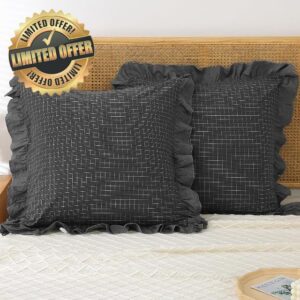 Mywinlle Plaid Pillow Cases Dark Gray Ruffle Euro Shams