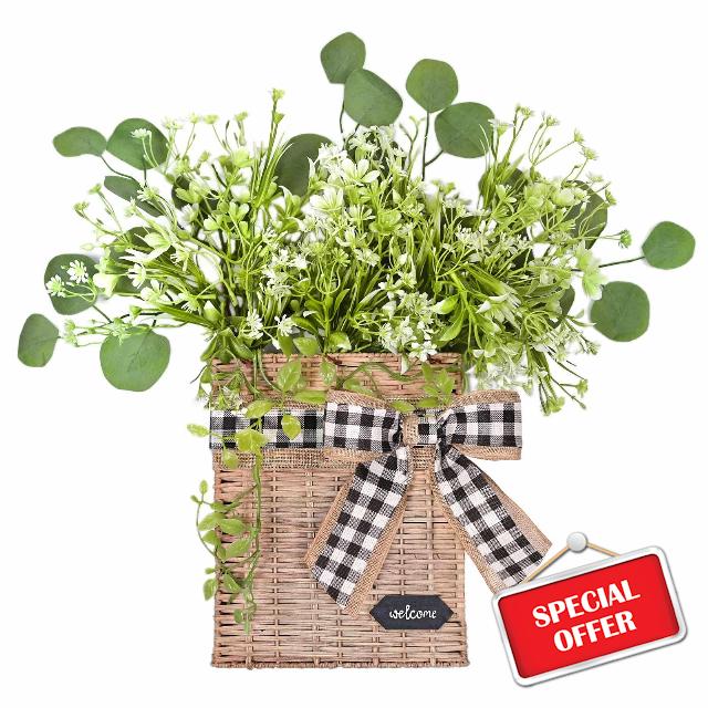 Outdoor Wreaths Weatherproof Summer Wreath for Home Decor Front Door Outside Spring Greenery Basket Fall Farmhouse Porch Wall Decor for Inside Mudroom