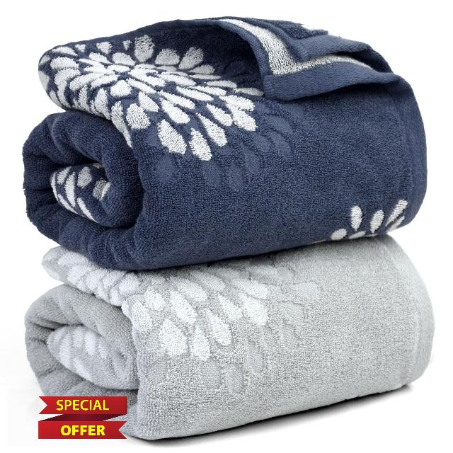 Jacquotha 2 Pack Bath Towel Set Drop Floral Pattern - Extra Soft Absorbent Bathroom Towels for Shower Gym Pool