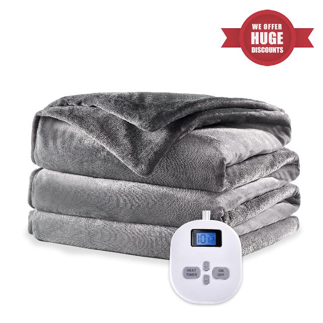 Heated Weighted Blanket (60''x80'' 15lbs Queen Size) Fast Heating Warm Weighted Electric Blanket with 10 Heating Levels High Breathability Heavy Blanket Soft Comfort Material with Glass Beads (Gray)