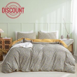 Herside Grey Floral Duvet Cover Queen Size Reversible Floral Bedding Set Botanical Leaf Printed 3 Pcs Soft Washed Microfiber Grey Bedding Set Queen with 2 Pillowcases