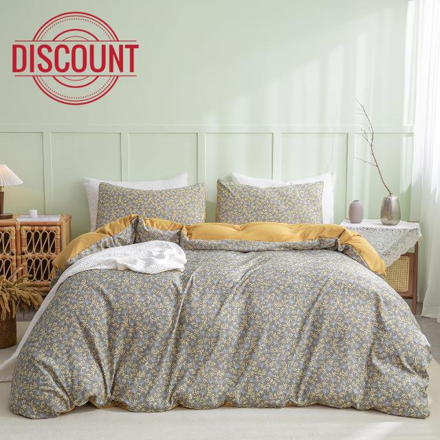 Herside Grey Floral Duvet Cover Queen Size Reversible Floral Bedding Set Botanical Leaf Printed 3 Pcs Soft Washed Microfiber Grey Bedding Set Queen with 2 Pillowcases