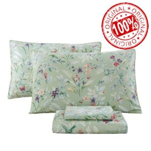URBONUR Garden Floral Sheets Set Sage Green 4Pcs Queen Size