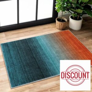 Lahome Modern Ombre Small Rug- 2x3 Entryway Rug Ultra-Thin Soft Washable Kitchen Rugs Non Slip Indoor Door Mat Non-Shedding Gradient Blue Rug Carpet for Bathroom Bedroom Entrance