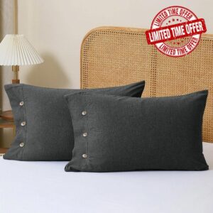 King Size Pillowcase Set of 2-55% Euro Linen 45% Cotton Blend Natural Easy Care Coconut Button Closure Pillowcases for Hot Sleepers & Night Sweats