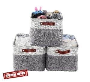 Storage Baskets for Shelves Closet Bins - Large Fabric Rectangle Storage Bin Basket for Organizing Decorative Linen Closet Organization Foldable Clothes Organizer Shelf Cube Totes Containers Boxes