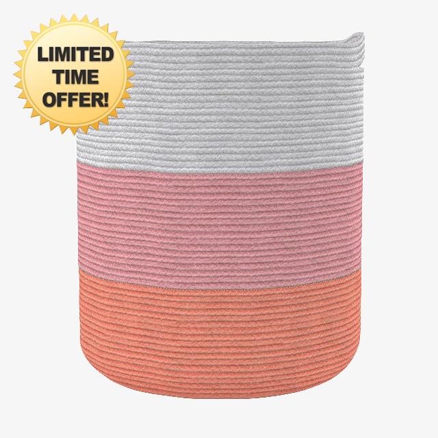 Eco Living Tall Recycled Cotton Laundry Basket - Woven Rope Blanket Storage Basket