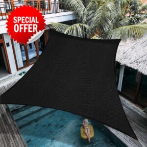 Palace World 12' x 12' Black Square Sun Shade Sail Sun Block Canopy Awning Commercial Grade 190 GSM Permeable UV Block for Outdoor Garden Backyard - We Make Custom Sizes