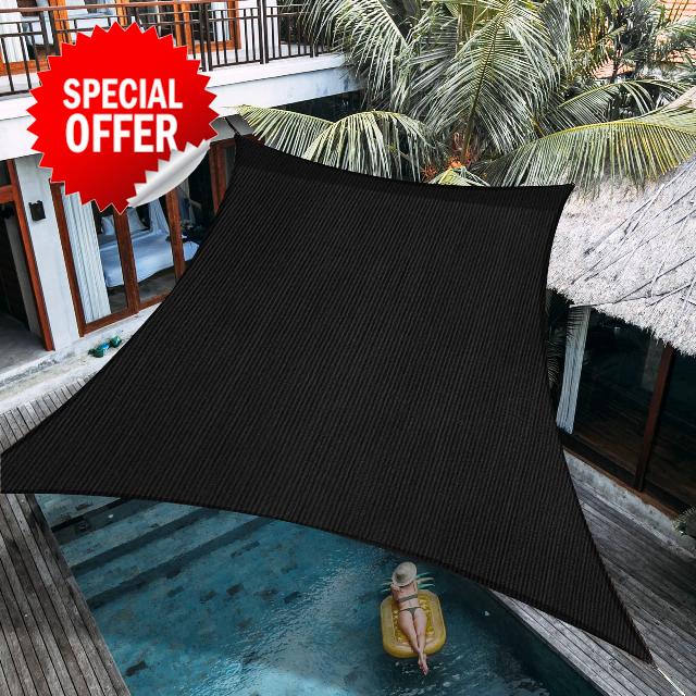 Palace World 12' x 12' Black Square Sun Shade Sail Sun Block Canopy Awning Commercial Grade 190 GSM Permeable UV Block for Outdoor Garden Backyard - We Make Custom Sizes