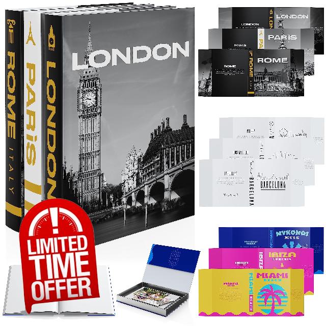 Travel 3 Decorative Books for Decor with 9 Book Sleeves