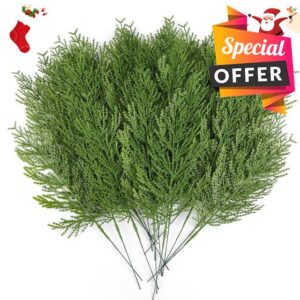 Hananona 120 Pcs Artificial Cypress Sprigs Faux Cedar Spray Branches Cedar Twig Stems Pine Picks Plastic Greenery Ceder Pine Stems Christmas DIY Accessories for Holiday (120