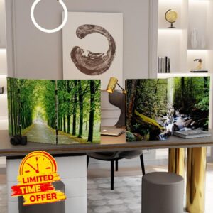 Red Lantern 2 ft. Short Double Sided Path of Life Canvas Folding Screen 3 Panel Freestanding Partition and Separator for Modern and Contemporary Bedroom