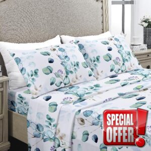 YIYEA Twin Sheets - Plant Print - Luxury Brushed Microfiber Bed Sheets - Lightweight Breathable Cooling Twin Sheets Set - 16" Deep Pocket