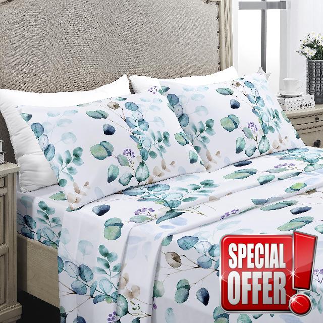 YIYEA Twin Sheets - Plant Print - Luxury Brushed Microfiber Bed Sheets - Lightweight Breathable Cooling Twin Sheets Set - 16" Deep Pocket