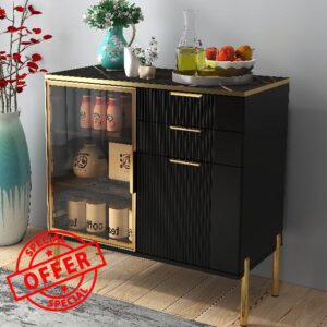 scolyk Black Sideboard Buffet Cabinet Entertainment Stand Buffet Table Storage Cabinet with Doors and Shelves Sideboards and Buffets with Storage