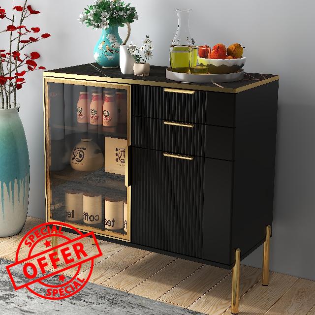 scolyk Black Sideboard Buffet Cabinet Entertainment Stand Buffet Table Storage Cabinet with Doors and Shelves Sideboards and Buffets with Storage