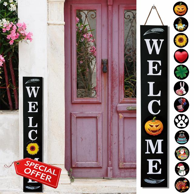 Vertical Welcome Sign for Front Door Porch Standing Tall 47 Inch