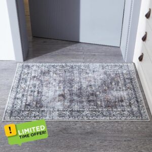 Rugcomf 2x3 Rug Washable Boho Rug Soft Small Area Rug Non-Slip Non-Shedding Faux Wool Vintage Persian Rug for Door Mat