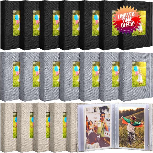 Yeaqee 20 Pieces Small Photo Album 4 x 6 Inch Picture Album 26 Clear Pages Hold 52 Pictures Photo Book Linen Cover with Front Window for Pictures