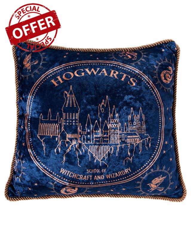 Spirit Halloween Harry Potter Hogwarts School of Wizardry Pillow | Officially Licensed | Harry Potter Decor I 16" L x16 H I Polyester Fill