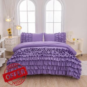 MWMWMW Lavender Ruffle Comforter Twin(68x86Inch)
