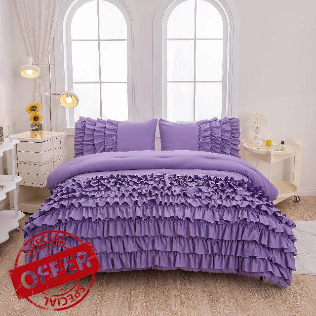 MWMWMW Lavender Ruffle Comforter Twin(68x86Inch)