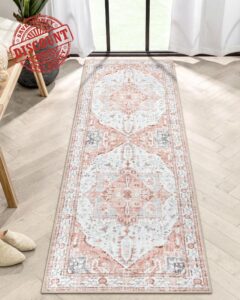 Lahome Boho Washable Hallway Runner Rug - 2x6 Pink Runner Rug Non-Slip Throw Non Skid Kitchen Runner Bedroom Rugs