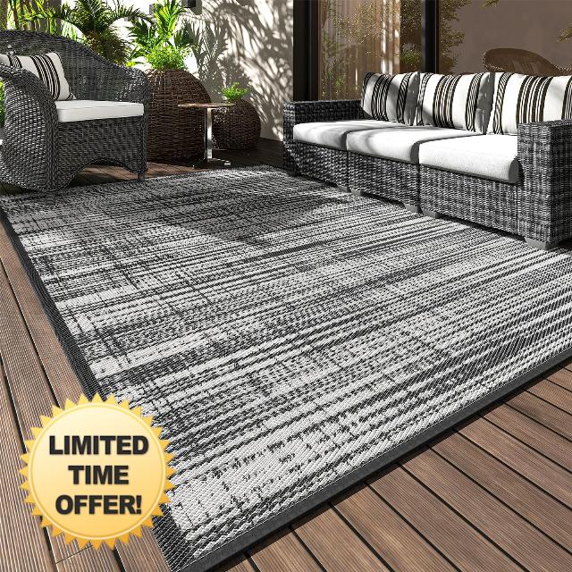 Outdoor Rug Carpet Waterproof 5x8 ft Patio Rug Mat Indoor Outdoor Area Rug for RV Camping Picnic Reversible Lightweight Plastic Straw Outside Rug for Patio Decor Decoration