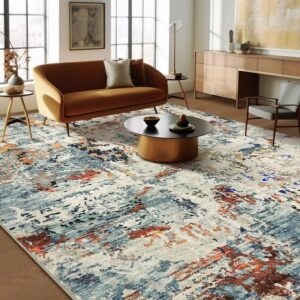 Area Rug Living Room Rugs - 5x7 Washable Modern Abstract Soft No Slip Indoor Rug Thin Floor Carpet for Bedroom Under Dining Table Home Office Decor - Multi