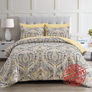 Djoymock Yellow Paisley Pattern Comforter Set Queen Size