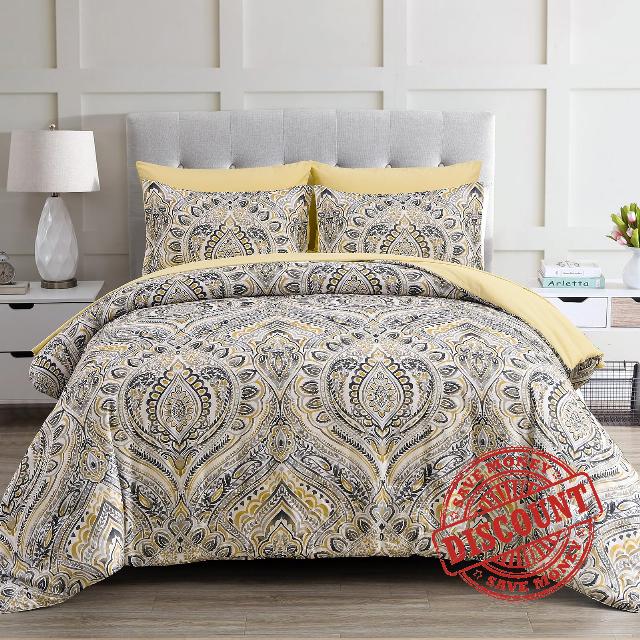 Djoymock Yellow Paisley Pattern Comforter Set Queen Size